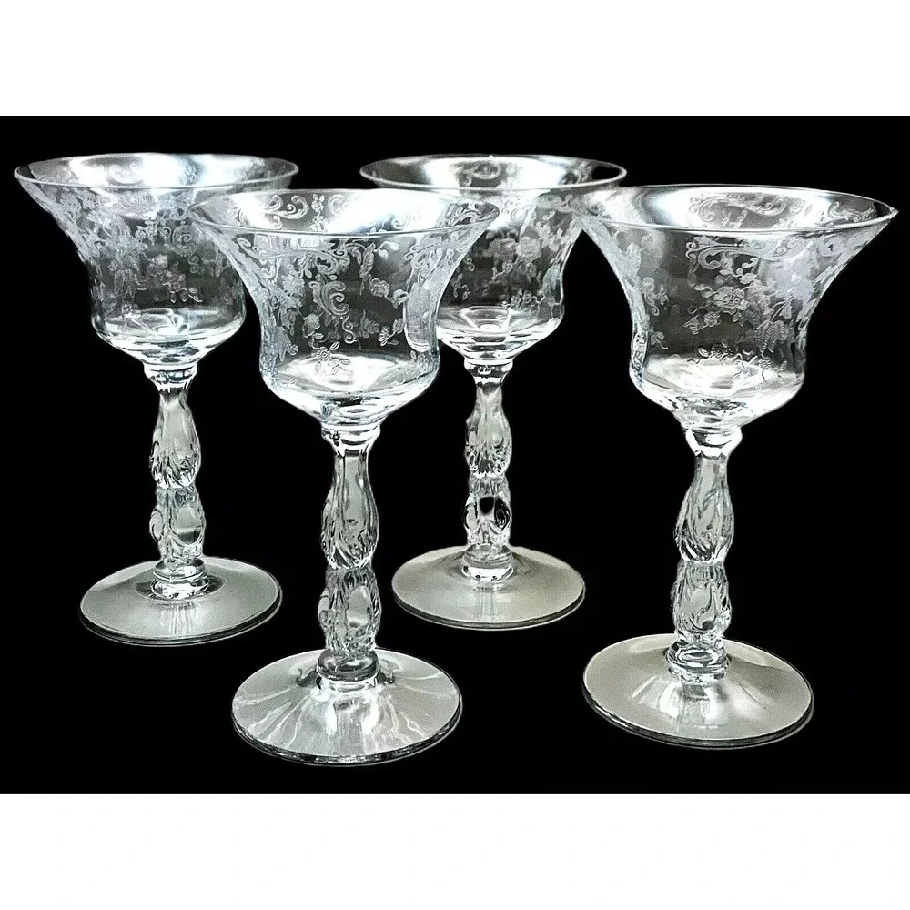 4 Cambridge Chantilly Etch Crystal Elegant Stemware Glasses 3625 Stems 5.75